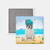 Franse Bulldog op Beach Magneet (Voorkant / Achterkant)
