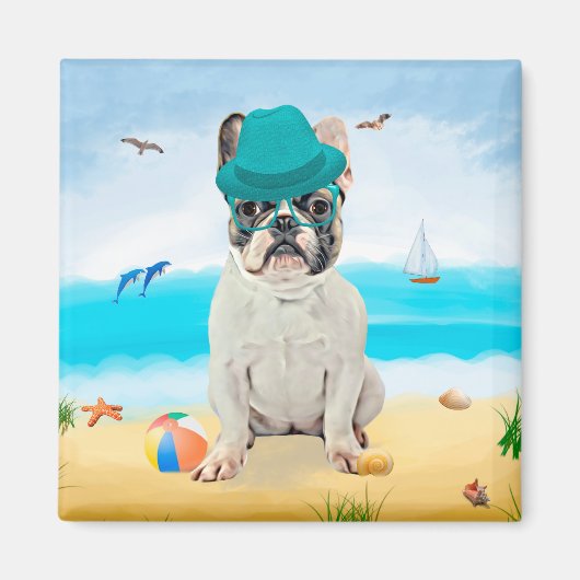 Franse Bulldog op Beach Magneet (Voorkant)