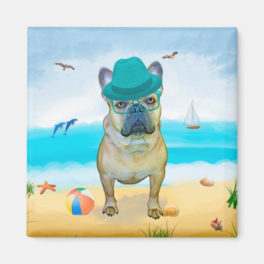 Franse Bulldog op Beach Magneet (Voorkant)