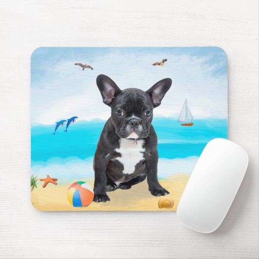 Franse Bulldog op Beach Muismat (Met muis)