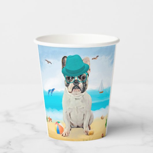 Franse Bulldog op Beach Papieren Bekers (Achterkant)