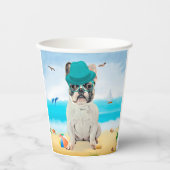 Franse Bulldog op Beach Papieren Bekers (Voorkant)