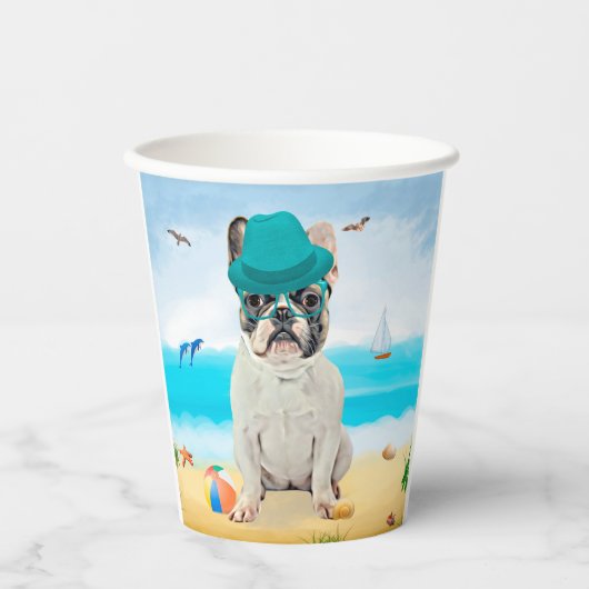 Franse Bulldog op Beach Papieren Bekers (Voorkant)