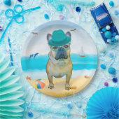 Franse Bulldog op Beach Papieren Bordje (Feest)