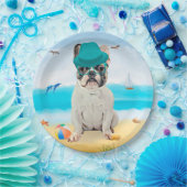 Franse Bulldog op Beach Papieren Bordje (Feest)