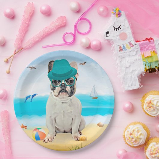 Franse Bulldog op Beach Papieren Bordje (Feest)