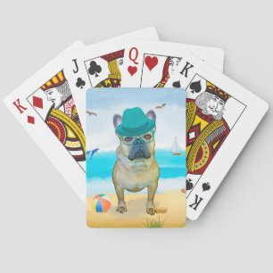 Franse Bulldog op Beach Pokerkaarten