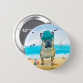 Franse Bulldog op Beach Ronde Button 5,7 Cm (Voorkant /achterkant)