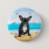 Franse Bulldog op Beach Ronde Button 5,7 Cm (Voorkant)