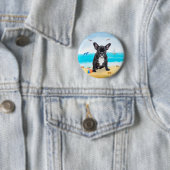 Franse Bulldog op Beach Ronde Button 5,7 Cm (In situ)