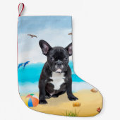 Franse Bulldog op Beach Sierkussen Kleine Kerstsok (Voorkant)