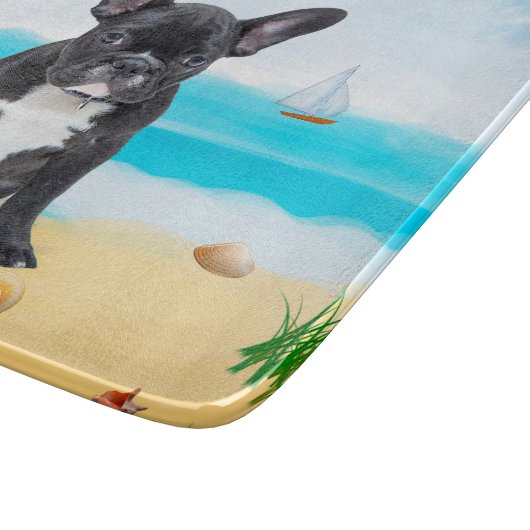 Franse Bulldog op Beach Sierkussen Snijplank (Hoek)