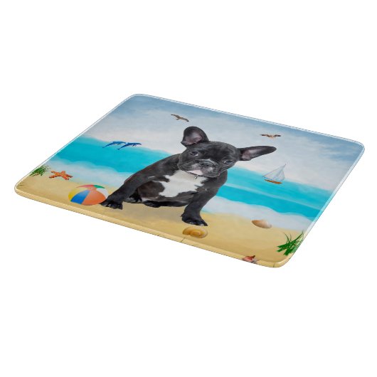 Franse Bulldog op Beach Sierkussen Snijplank (Hoek)