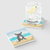 Franse Bulldog op Beach Stenen Onderzetter (Zijkant)