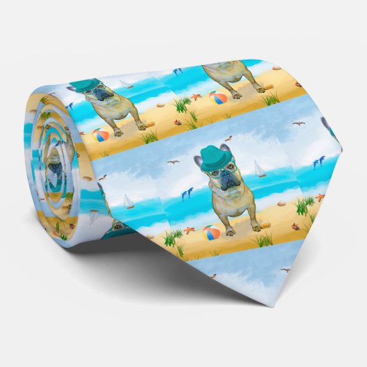 Franse Bulldog op Beach Stropdas (Opgerold)
