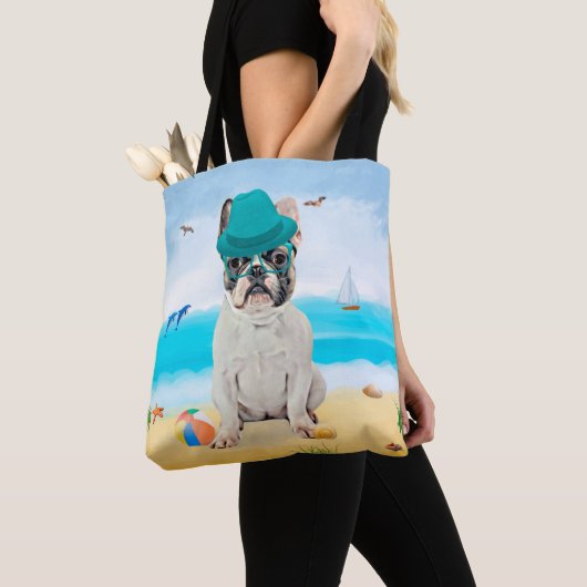 Franse Bulldog op Beach Tote Bag (Dichtbij)