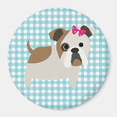Franse Bulldog op Blauw en Wit Gingham Design Magneet (Voorkant)