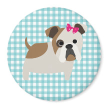 Franse Bulldog op Blauw en Wit Gingham Design