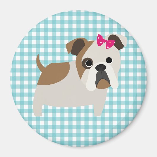 Franse Bulldog op Blauw en Wit Gingham Design Magneet (Voorkant)