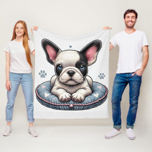 Franse Bulldog op een Hart-Themakussen Fleece Deken