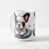 Franse Bulldog op een hartthema kussen Koffiemok (Voorkant links)