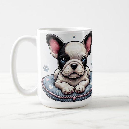 Franse Bulldog op een hartthema kussen Koffiemok (Links)