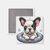 Franse Bulldog op een hartthema kussen Magneet (Voorkant / Achterkant)