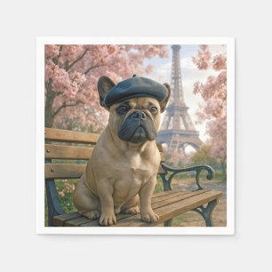 Franse Bulldog Op Een Parkbank In Parijs Servet
