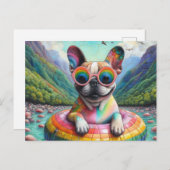 Franse Bulldog op een regenboog Kleur Float Briefkaart (Voorkant / Achterkant)
