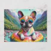 Franse Bulldog op een regenboog Kleur Float Briefkaart (Voorkant)