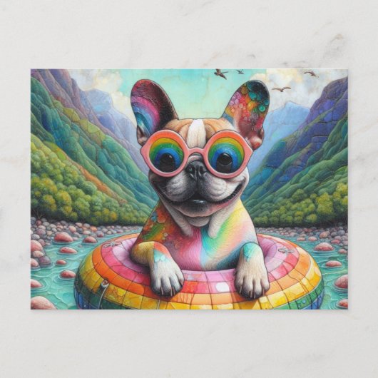 Franse Bulldog op een regenboog Kleur Float Briefkaart (Voorkant)