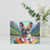 Franse Bulldog op een regenboog Kleur Float Briefkaart (Staand voorkant)