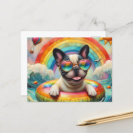 Franse Bulldog op een regenboog Kleur Float Briefkaart