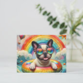 Franse Bulldog op een regenboog Kleur Float Briefkaart (Staand voorkant)