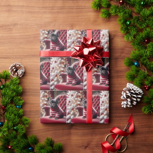 Franse Bulldog op een rode stoel Cadeaupapier (Feestdagen Geschenken)