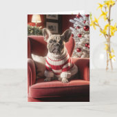 Franse Bulldog op een rode stoel Kaart (Gele Bloem)