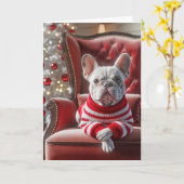 Franse Bulldog op een rode stoel Kaart (Gele Bloem)