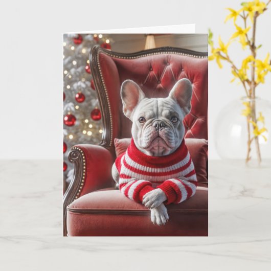 Franse Bulldog op een rode stoel Kaart (Gele Bloem)