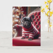 Franse Bulldog op een rode stoel Kaart (Gele Bloem)