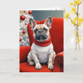 Franse Bulldog op een rode stoel Kaart (Gele Bloem)