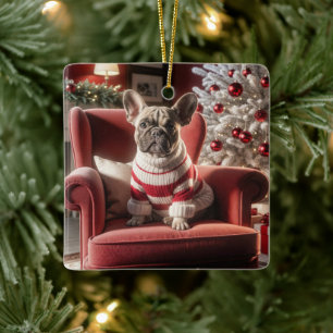 Franse Bulldog op een rode stoel Keramisch Ornament