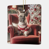 Franse Bulldog op een rode stoel Keramisch Ornament (Links)