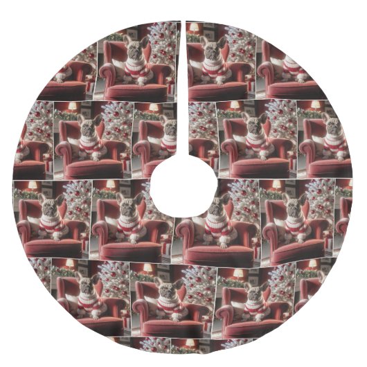 Franse Bulldog op een rode stoel Kerstboom Rok (Voorkant)