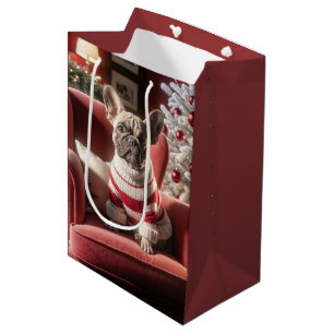 Franse Bulldog op een rode stoel Medium Cadeauzakje