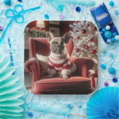 Franse Bulldog op een rode stoel Papieren Bordje (Feest)