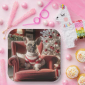 Franse Bulldog op een rode stoel Papieren Bordje (Feest)