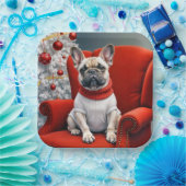 Franse Bulldog op een rode stoel Papieren Bordje (Feest)