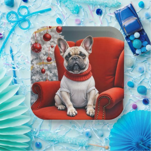 Franse Bulldog op een rode stoel Papieren Bordje (Feest)