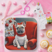 Franse Bulldog op een rode stoel Papieren Bordje (Feest)
