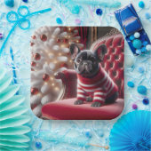 Franse Bulldog op een rode stoel Papieren Bordje (Feest)